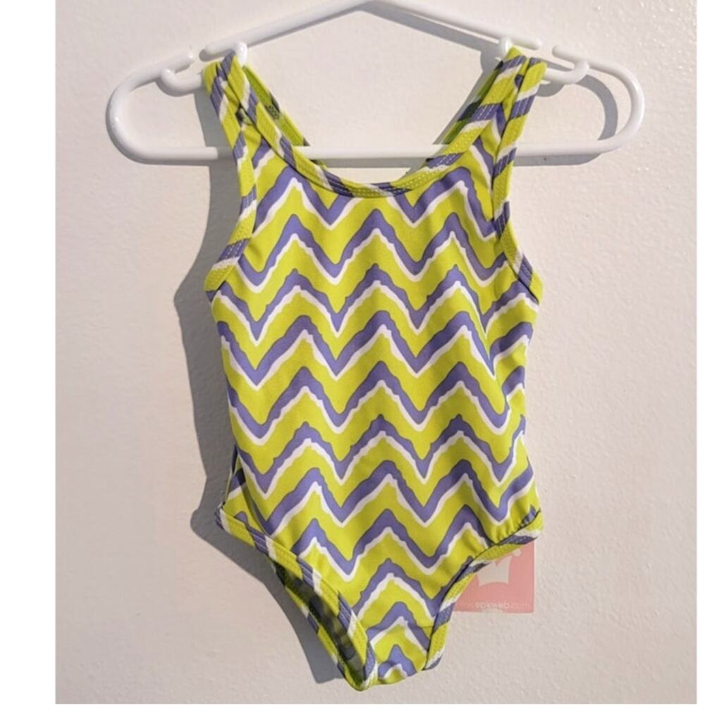 EPK Baby One Piece Swimsuit Zig Zag Chevron Yellow Gray White 12-18M NEW